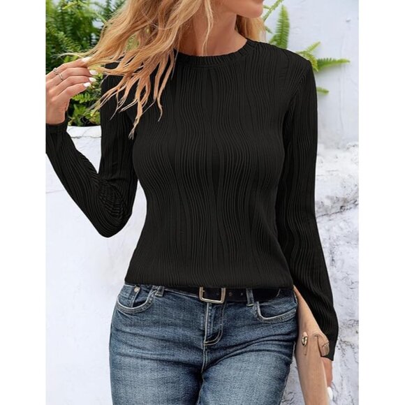 Fall Tops for Women 2025 Trendy Long Sleeve Shirts Dressy Casual Textured Blouse - Picture 3 of 6